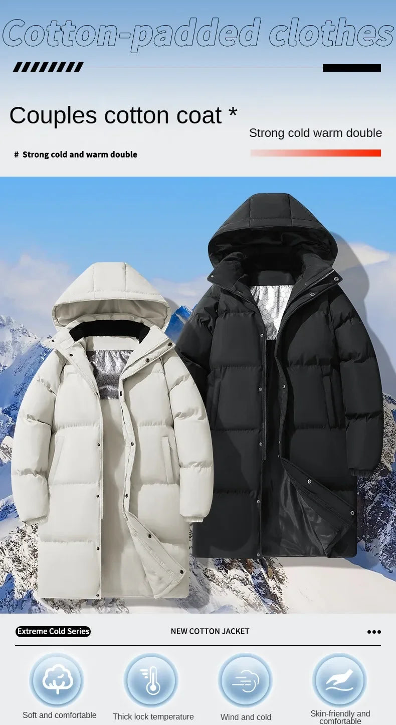 Winter Men's Warm Jacket Fashionable All-match Windproof Warm Down Cotton Coat Unisex Brand Thickened Hooded Parka Ski Clothes