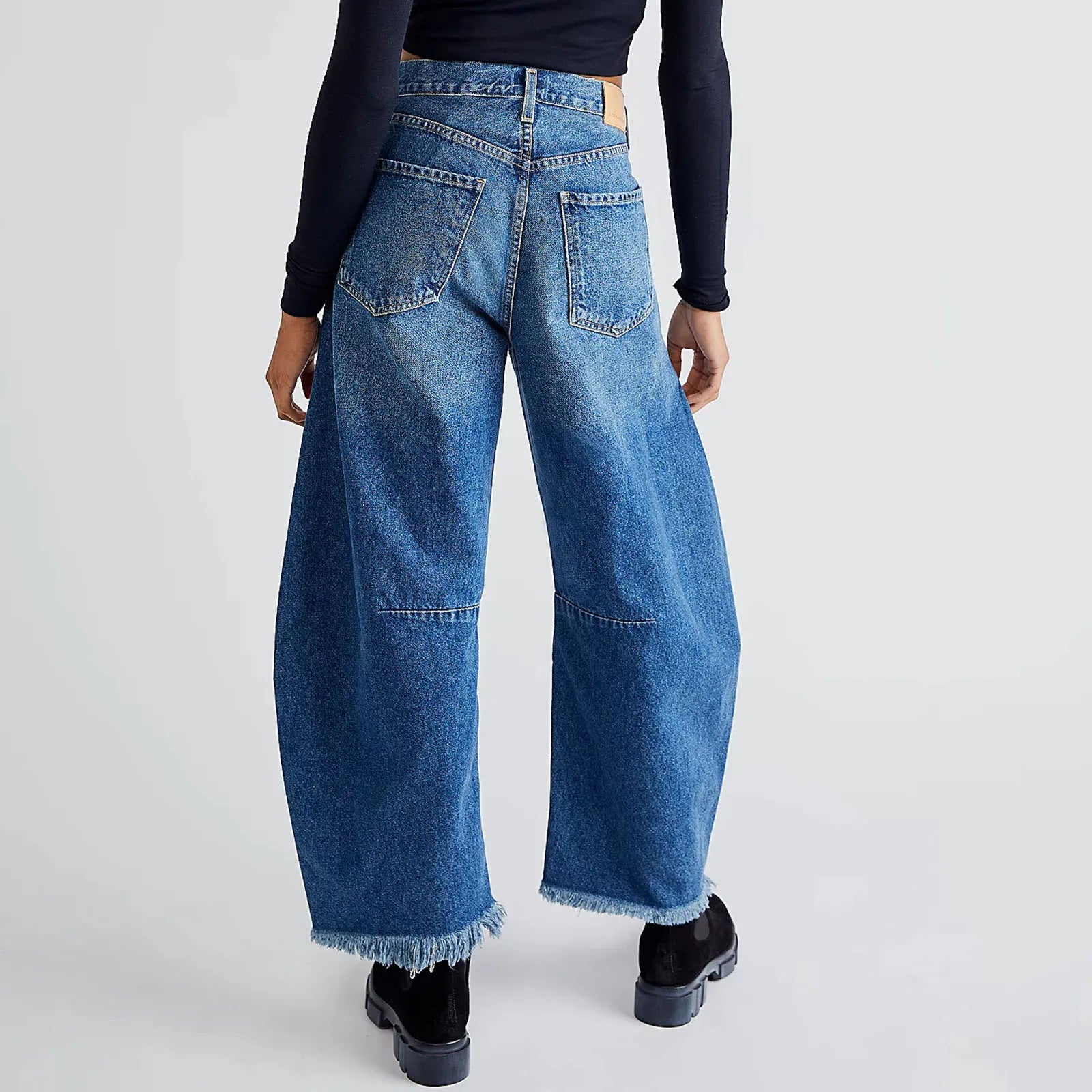 Women's Baggy Vintage Boyfriend Jeans Wide Leg Mid Rise Barrel Cropped Raw Hem Denim Ankle Pants Fashion Streetwear