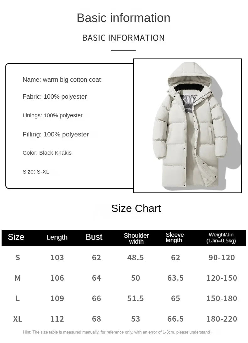 Winter Men's Warm Jacket Fashionable All-match Windproof Warm Down Cotton Coat Unisex Brand Thickened Hooded Parka Ski Clothes