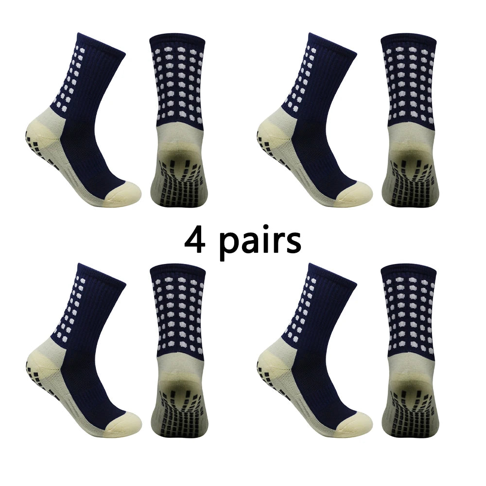 4 pairs of men's soccer socks non-slip grip pad football basketball socks