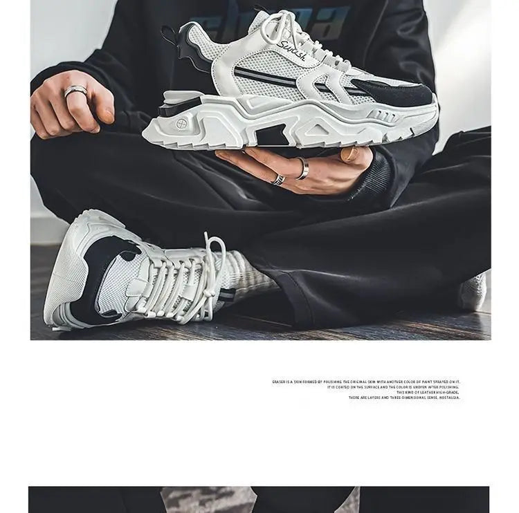 Men's Dad oes Summer Me Breathable Casual Sports oes Middle School Students Versatile Heightening Thi Bot White oes