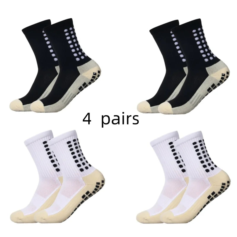 4 pairs of men's soccer socks non-slip grip pad football basketball socks