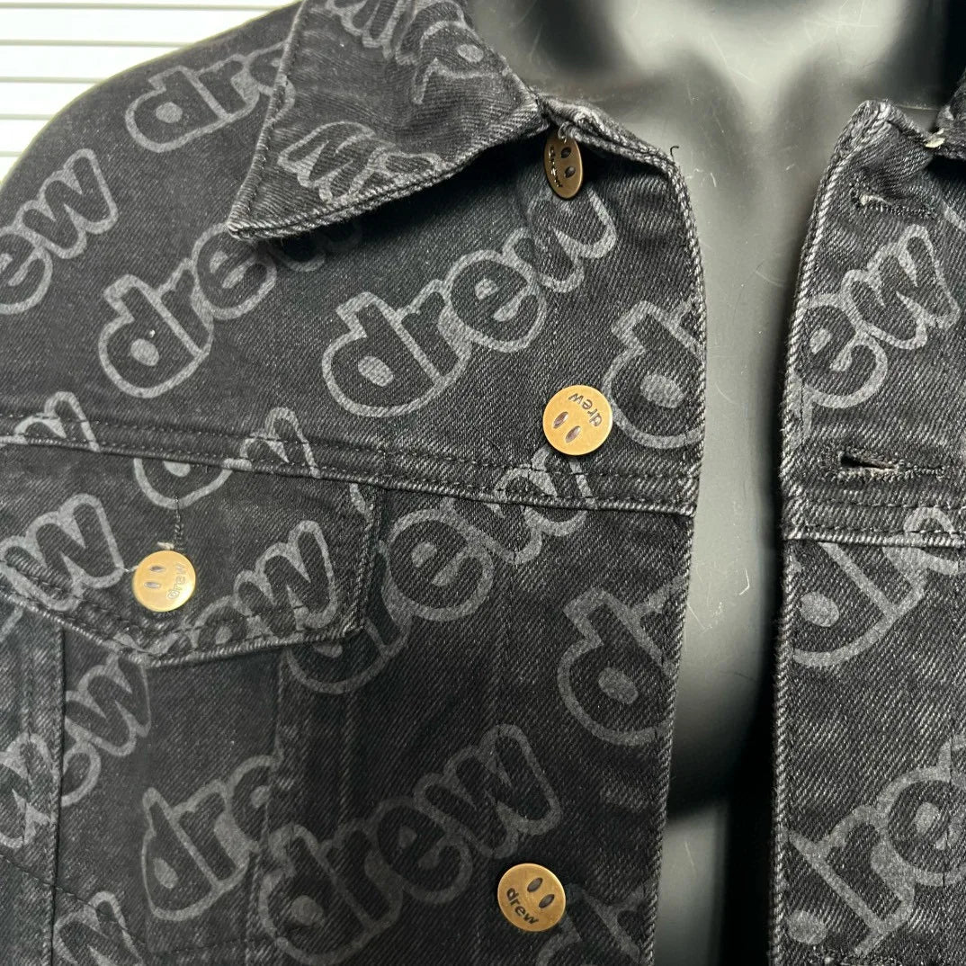 Drew House Men's Clothing Smiling Printing logo autumn and winter designer niche American retro print loose denim jacket