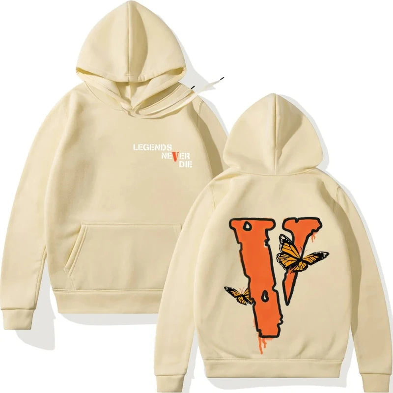 Spring and autumn 2024 Men's loose large v-printed hoodie, winter casual warm-lined hooded sweatshirt Hoodie Warm Winter Gifts B