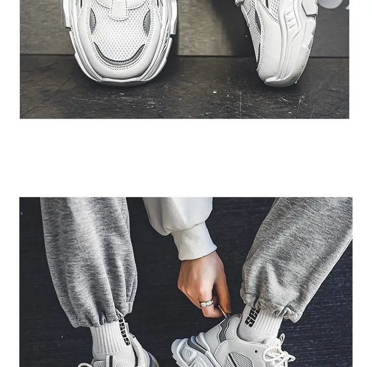 Men's Dad oes Summer Me Breathable Casual Sports oes Middle School Students Versatile Heightening Thi Bot White oes