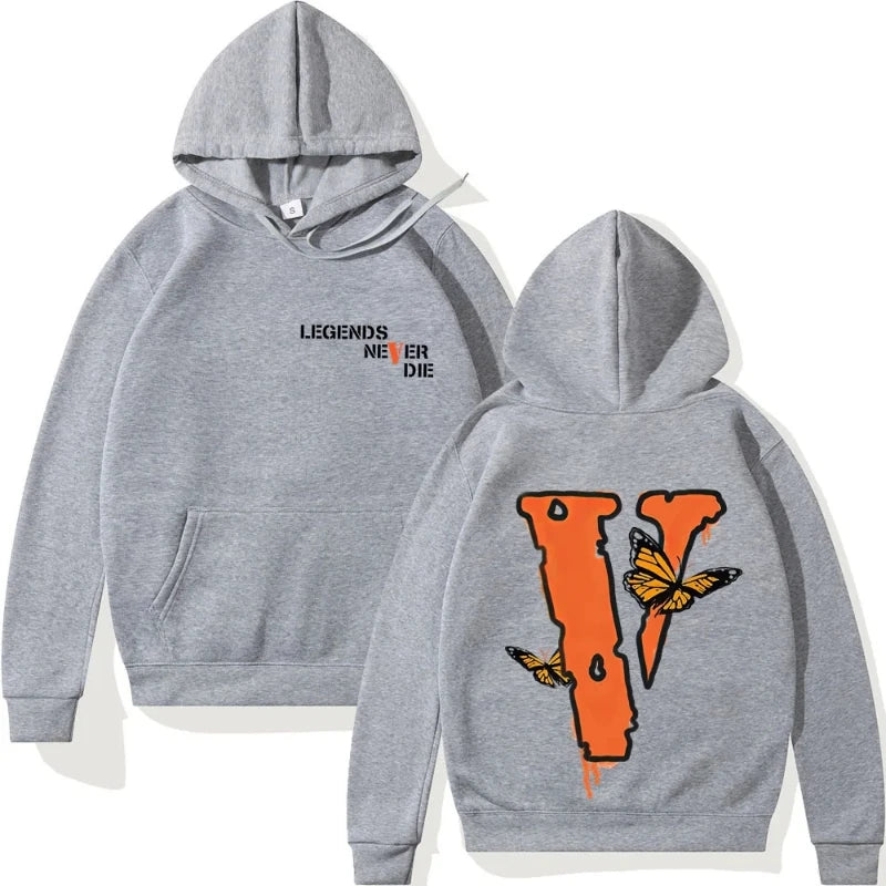 Spring and autumn 2024 Men's loose large v-printed hoodie, winter casual warm-lined hooded sweatshirt Hoodie Warm Winter Gifts B