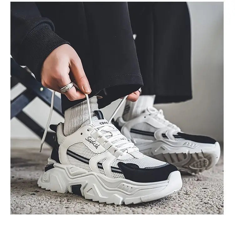 Men's Dad oes Summer Me Breathable Casual Sports oes Middle School Students Versatile Heightening Thi Bot White oes