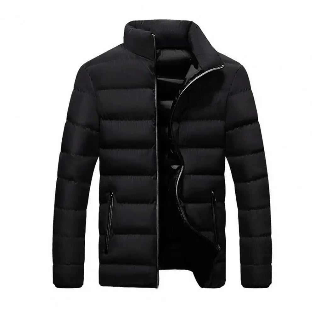 Men's stand up collar winter zipper thick cotton coat solid color street fashion style M5XL business casual zipper jacket 2023