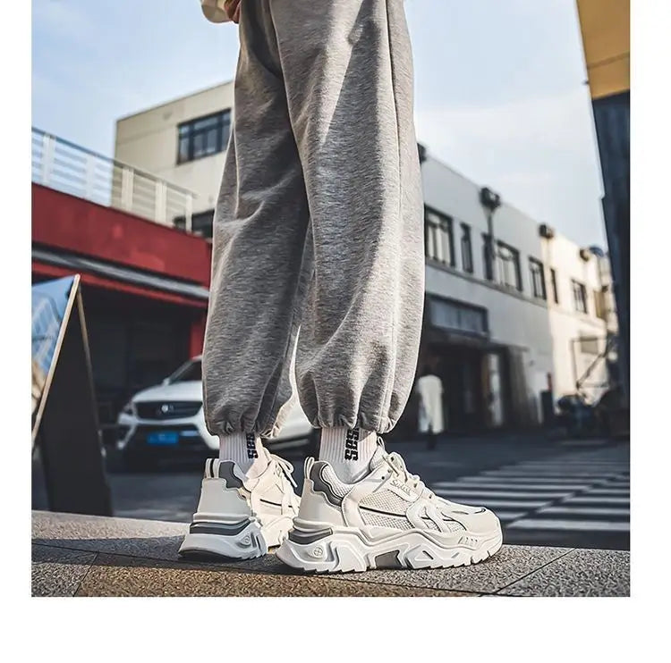 Men's Dad oes Summer Me Breathable Casual Sports oes Middle School Students Versatile Heightening Thi Bot White oes