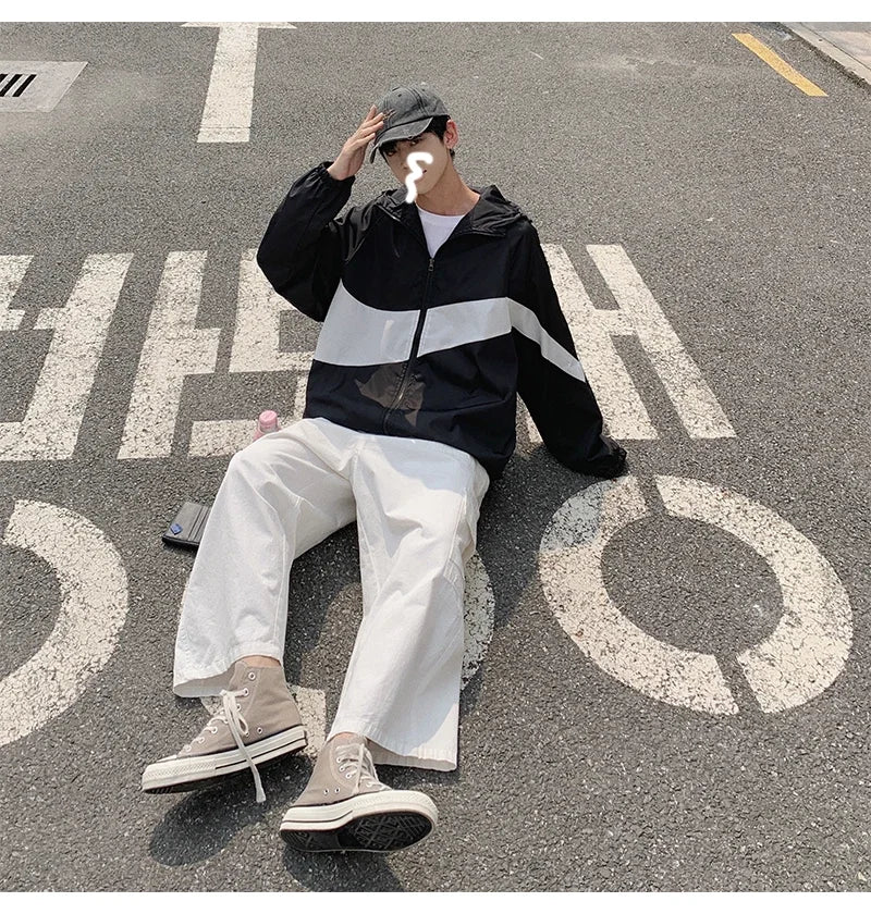 Men's Spring summer New Lightweight Jacket Hooded Outdoor  Hiking Climbing Jacket student windproof and sunscreen Thin jacket