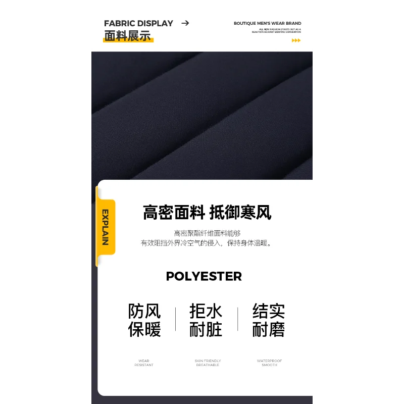 Men Fleece Lined Thick Warm Cotton Coat Detachable Hooded Jacket