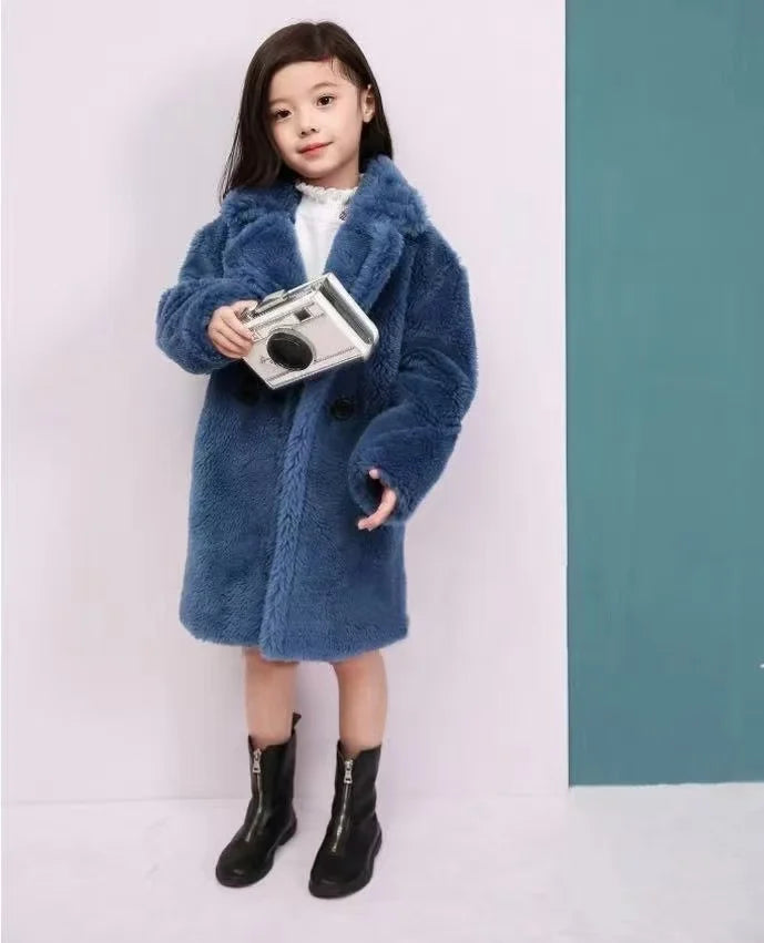 2025 New Winter Clothes for Girls Trench Coat Shorn Sheepskin Solid Color Long Overcoat Unisex Thicken Fur Turn Down Coolar