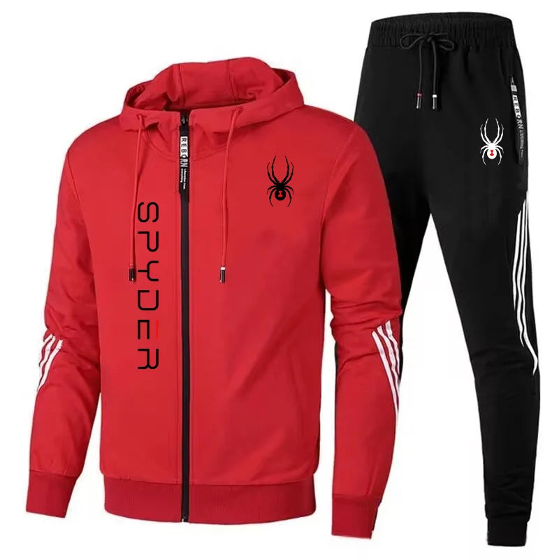 Autumn and winter men's fashion set, a two-piece set of long-sleeved zipper hooded pocket jacket and drawstring trousers