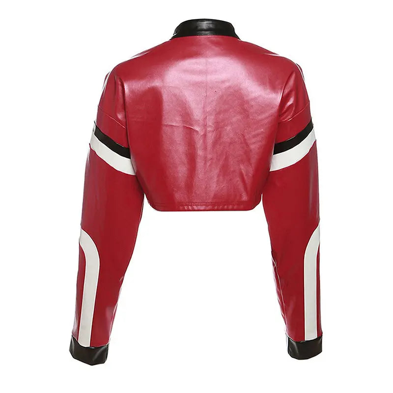 Women Crop Coat New Streetwear Fashion Letter Print Autumn Casual Sporty Wild Clothing Uniform Trend Female Faux Leather Jacket