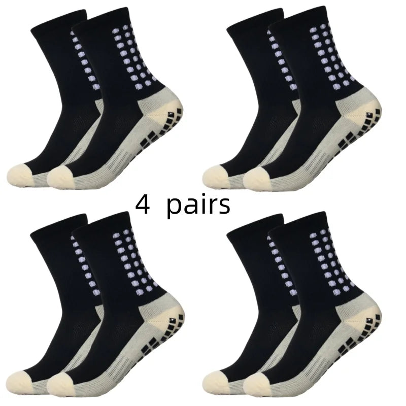 4 pairs of men's soccer socks non-slip grip pad football basketball socks
