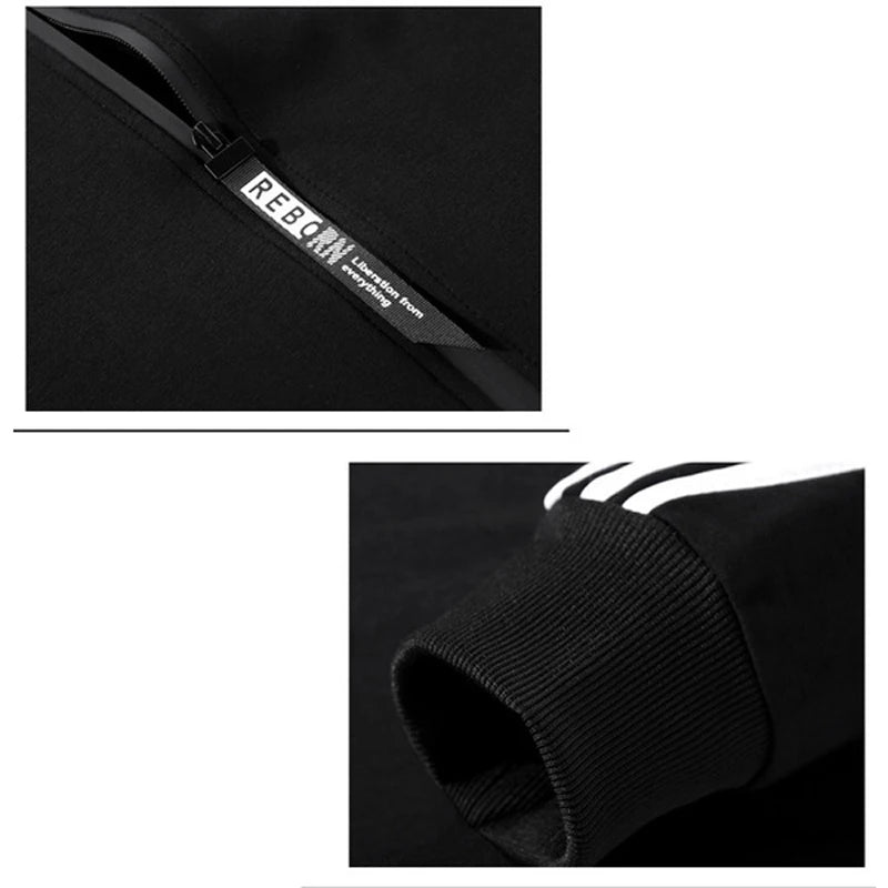 Autumn and winter men's fashion set, a two-piece set of long-sleeved zipper hooded pocket jacket and drawstring trousers