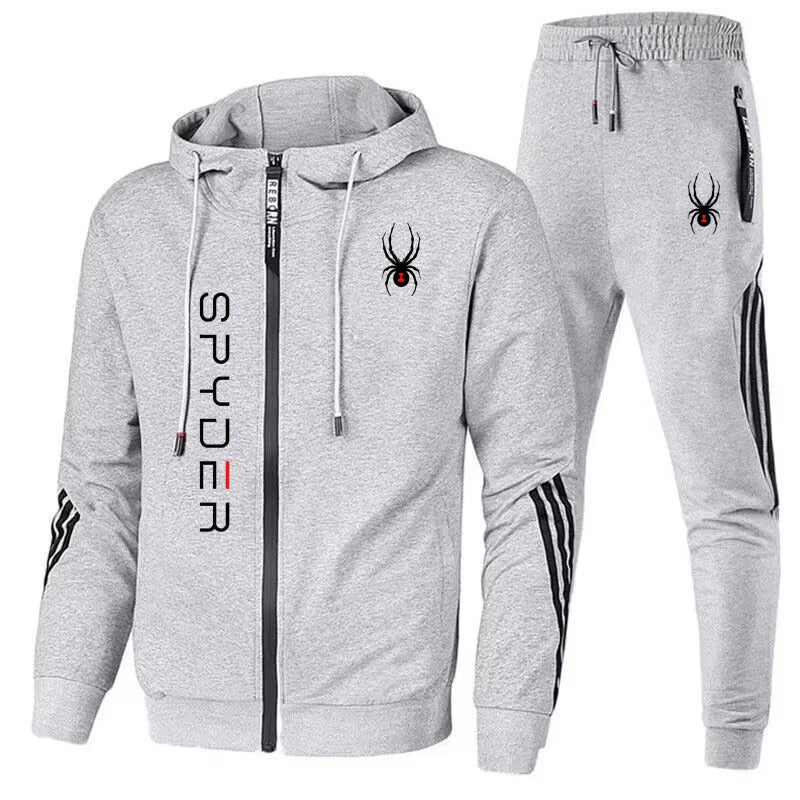 Autumn and winter men's fashion set, a two-piece set of long-sleeved zipper hooded pocket jacket and drawstring trousers