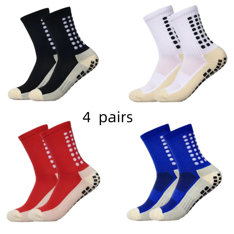 4 pairs of men's soccer socks non-slip grip pad football basketball socks