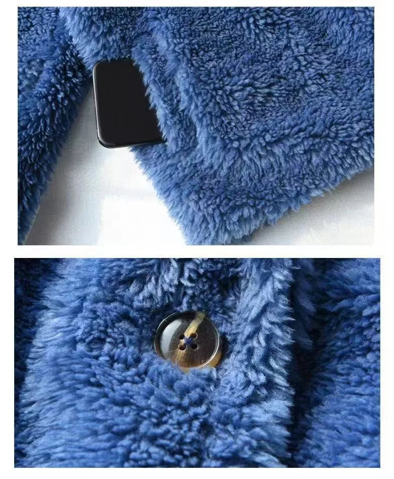 2025 New Winter Clothes for Girls Trench Coat Shorn Sheepskin Solid Color Long Overcoat Unisex Thicken Fur Turn Down Coolar