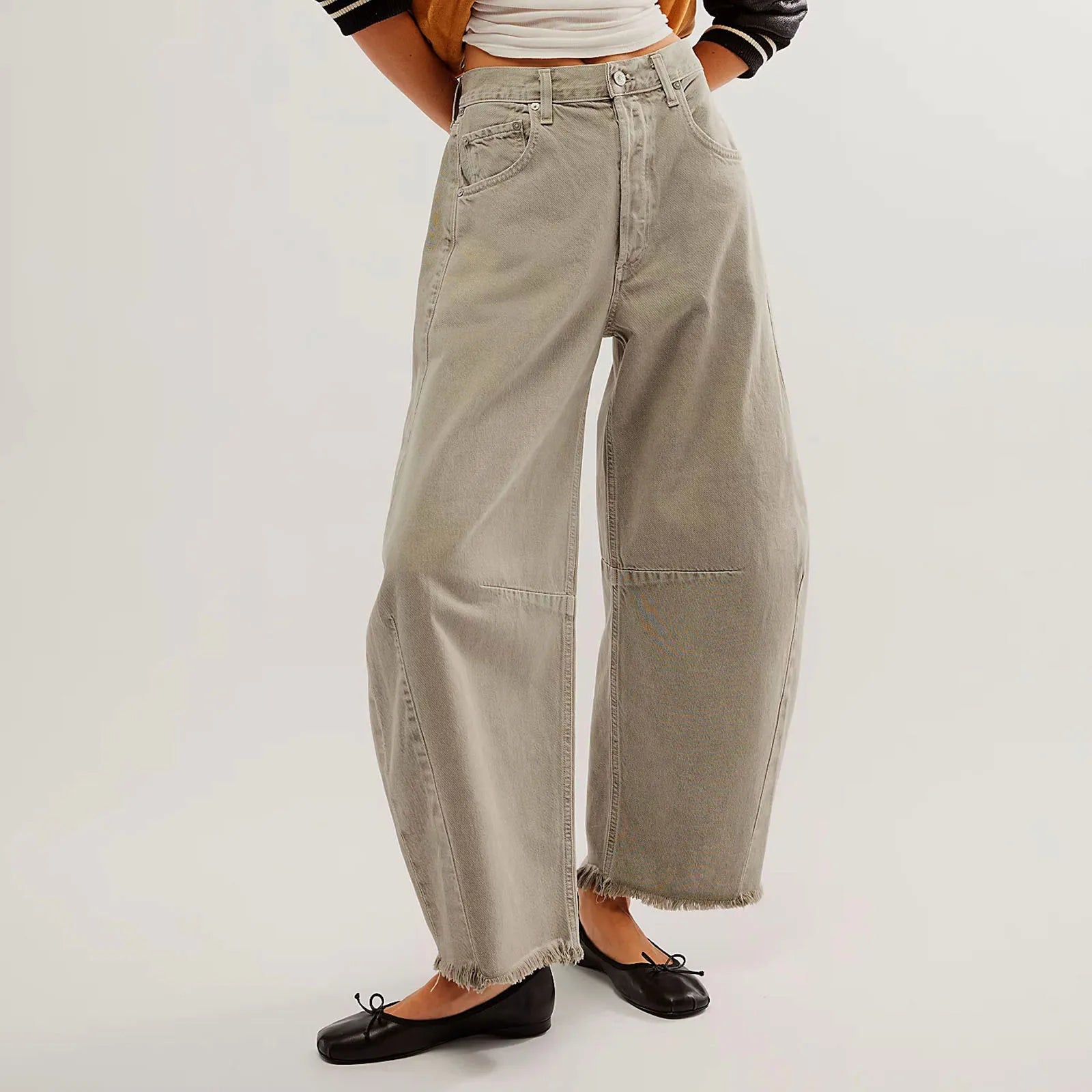 Women's Baggy Vintage Boyfriend Jeans Wide Leg Mid Rise Barrel Cropped Raw Hem Denim Ankle Pants Fashion Streetwear
