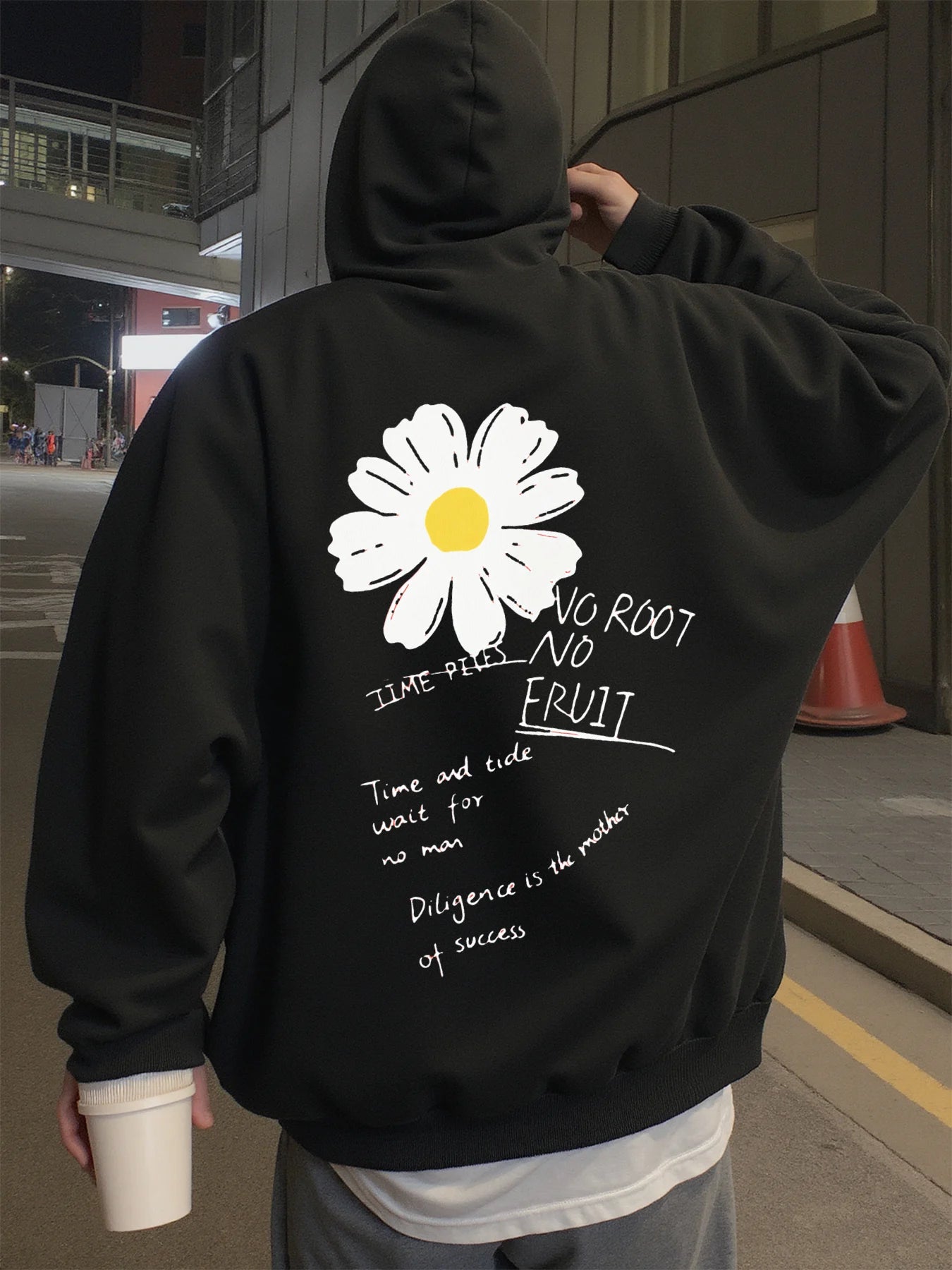 Hoodie for Men, Streetwear, Literary Text Print, Daisy Graphic Hoodies for Men, Suitable for Wearing in Spring, Autumn, and Winter