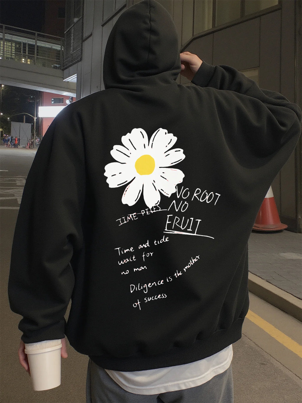 Hoodie for Men, Streetwear, Literary Text Print, Daisy Graphic Hoodies for Men, Suitable for Wearing in Spring, Autumn, and Winter