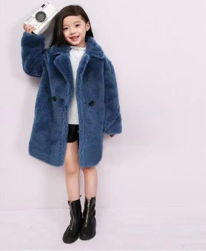 2025 New Winter Clothes for Girls Trench Coat Shorn Sheepskin Solid Color Long Overcoat Unisex Thicken Fur Turn Down Coolar