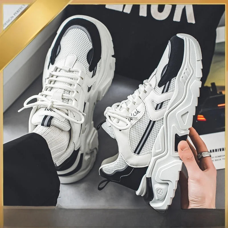 Men's Dad oes Summer Me Breathable Casual Sports oes Middle School Students Versatile Heightening Thi Bot White oes