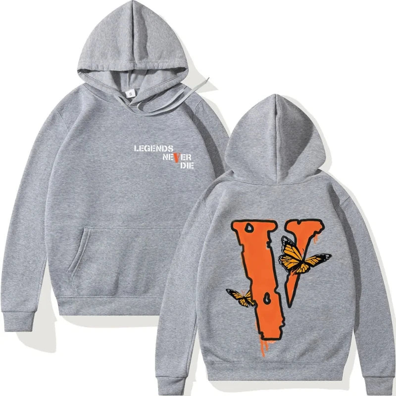 Spring and autumn 2024 Men's loose large v-printed hoodie, winter casual warm-lined hooded sweatshirt Hoodie Warm Winter Gifts B