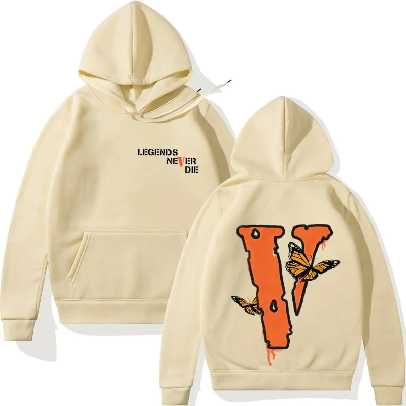 Spring and autumn 2024 Men's loose large v-printed hoodie, winter casual warm-lined hooded sweatshirt Hoodie Warm Winter Gifts B
