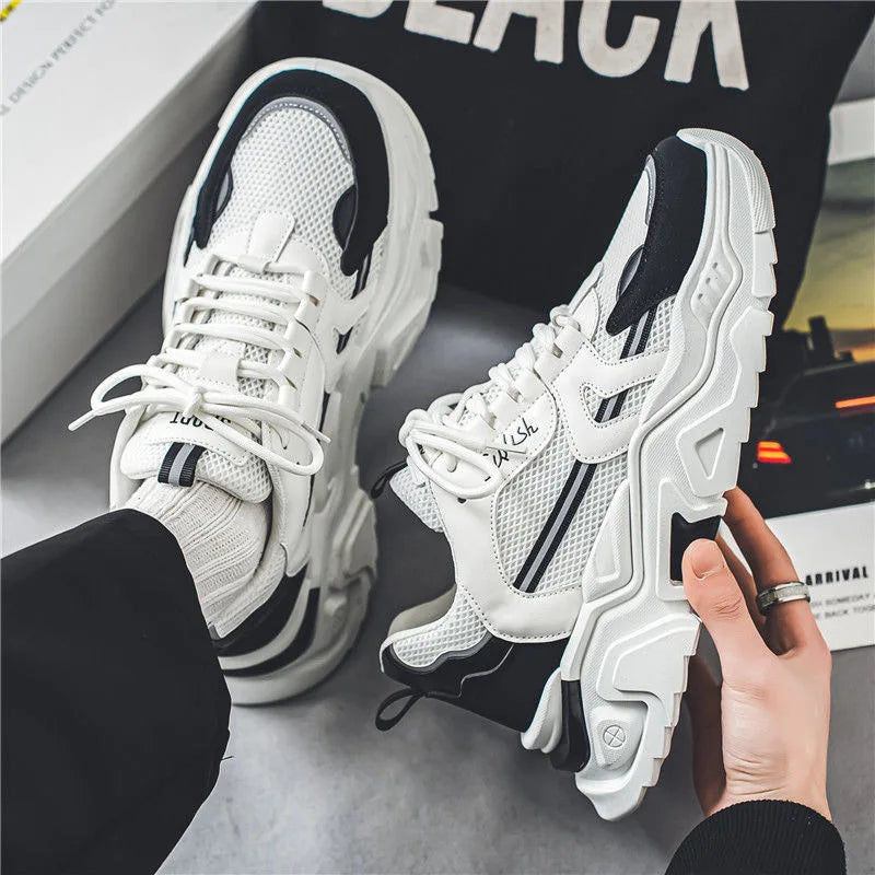 Men's Dad oes Summer Me Breathable Casual Sports oes Middle School Students Versatile Heightening Thi Bot White oes