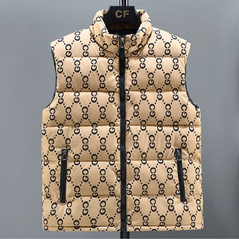 Men's Embroidered Warm Vest Vest for Autumn and Winter, New Luxurious and Fashionable Casual Outdoor Windproof Sleeveless Jacket