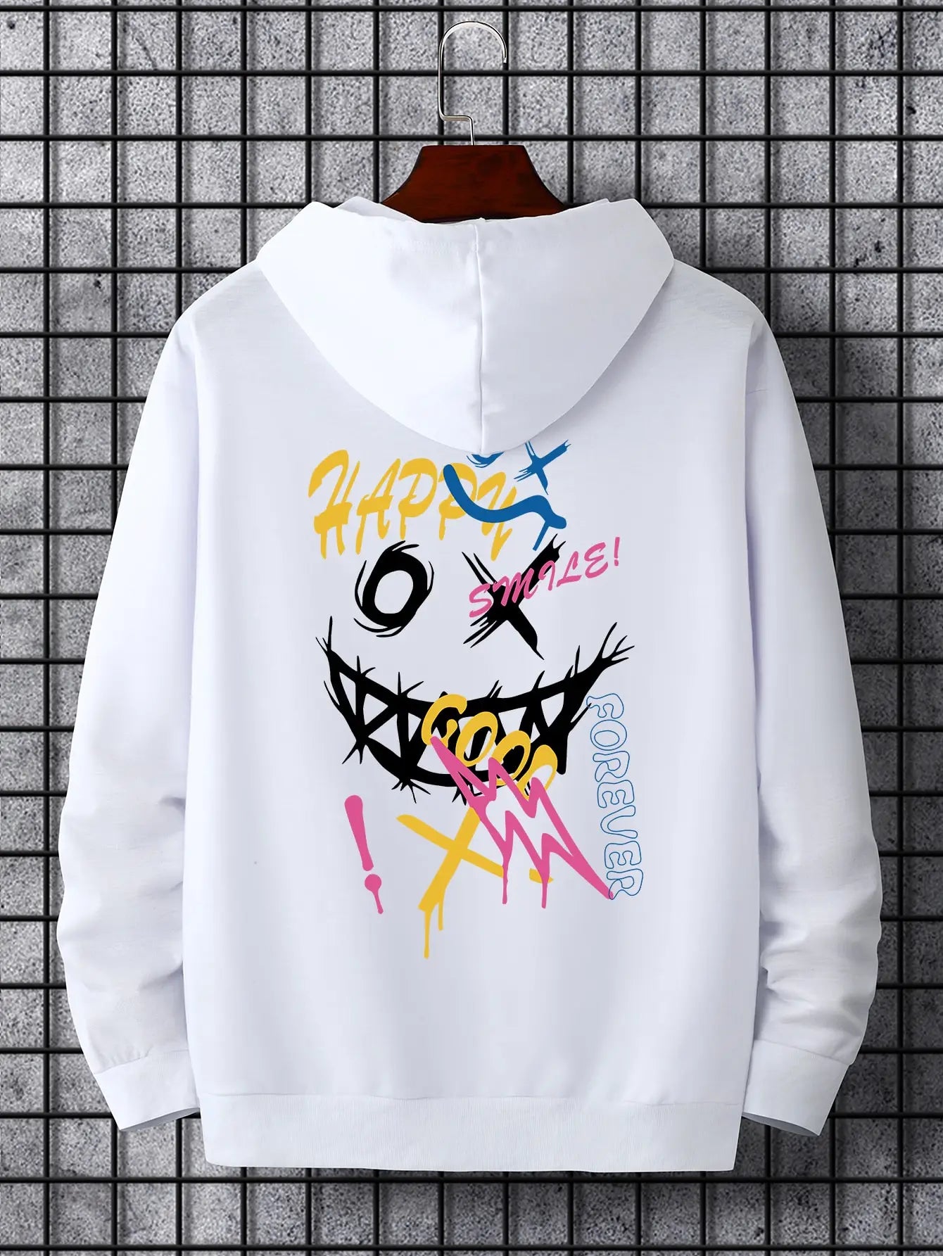 Happy Word Funny Personality Colorful Pattern Hoody Men Pocket Comics Pullover Autumn Soft Streetwear Fashion Hip Hop Clothing