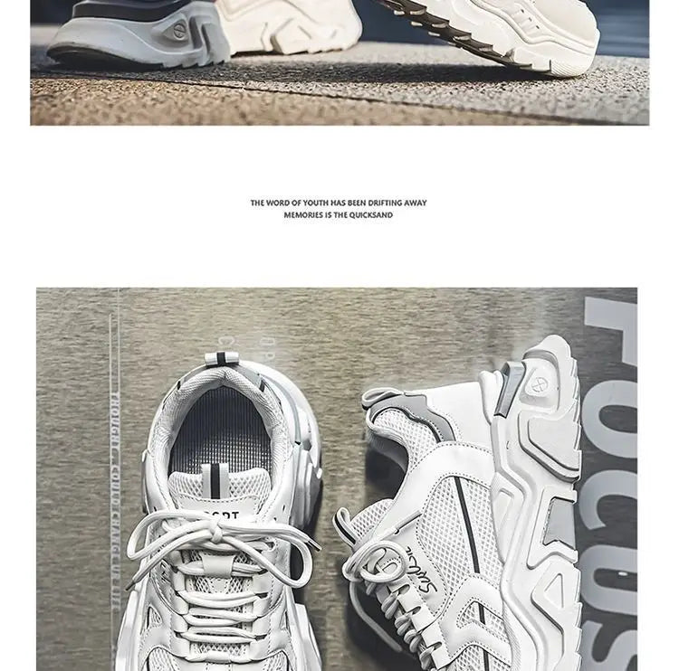 Men's Dad oes Summer Me Breathable Casual Sports oes Middle School Students Versatile Heightening Thi Bot White oes