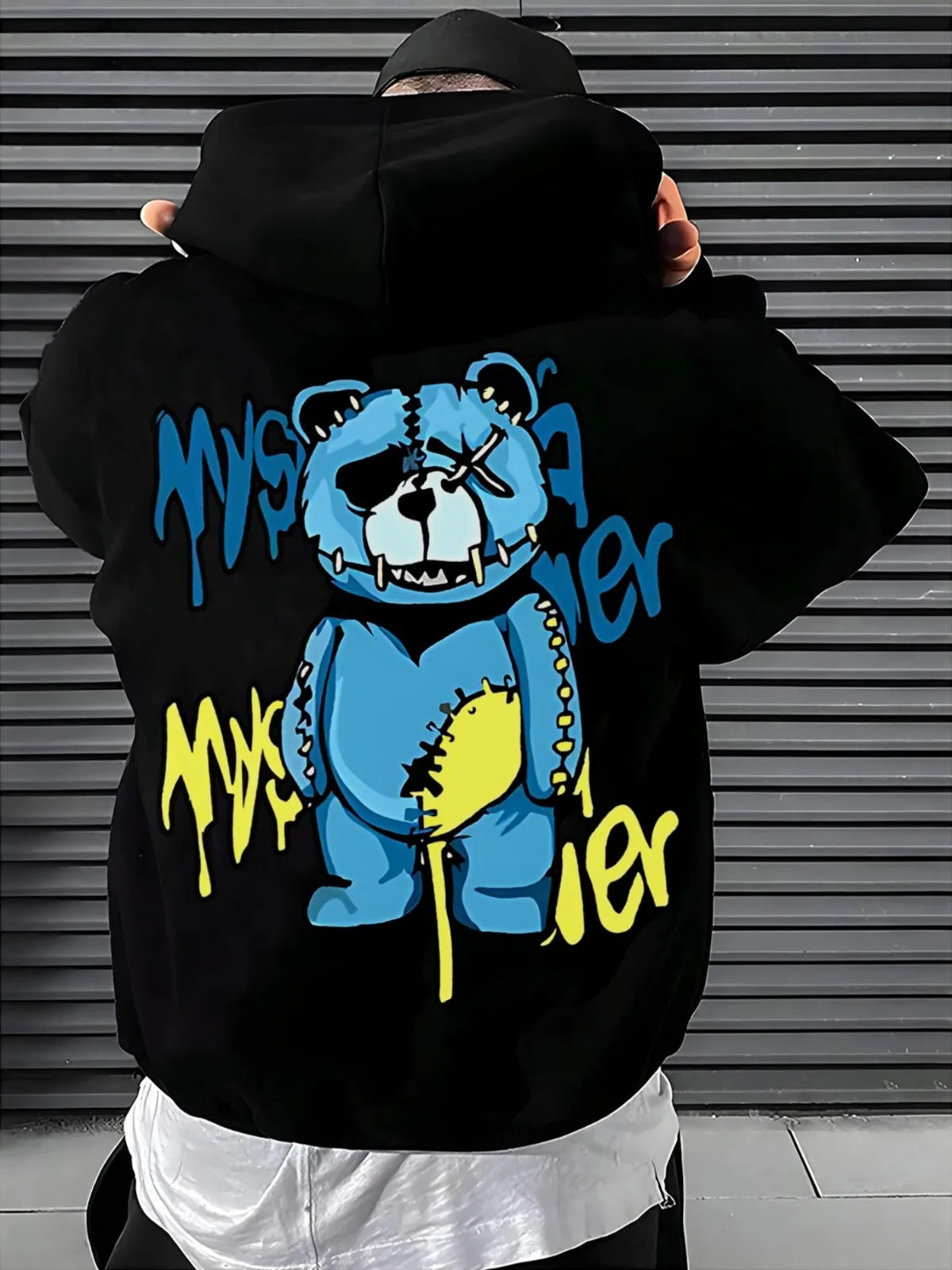 Men's Fashionable Casual Bear Print Pattern Sports Loose and Plush Thick Hoodie Suitable for Holiday Gift Pullover Tracksuit Men