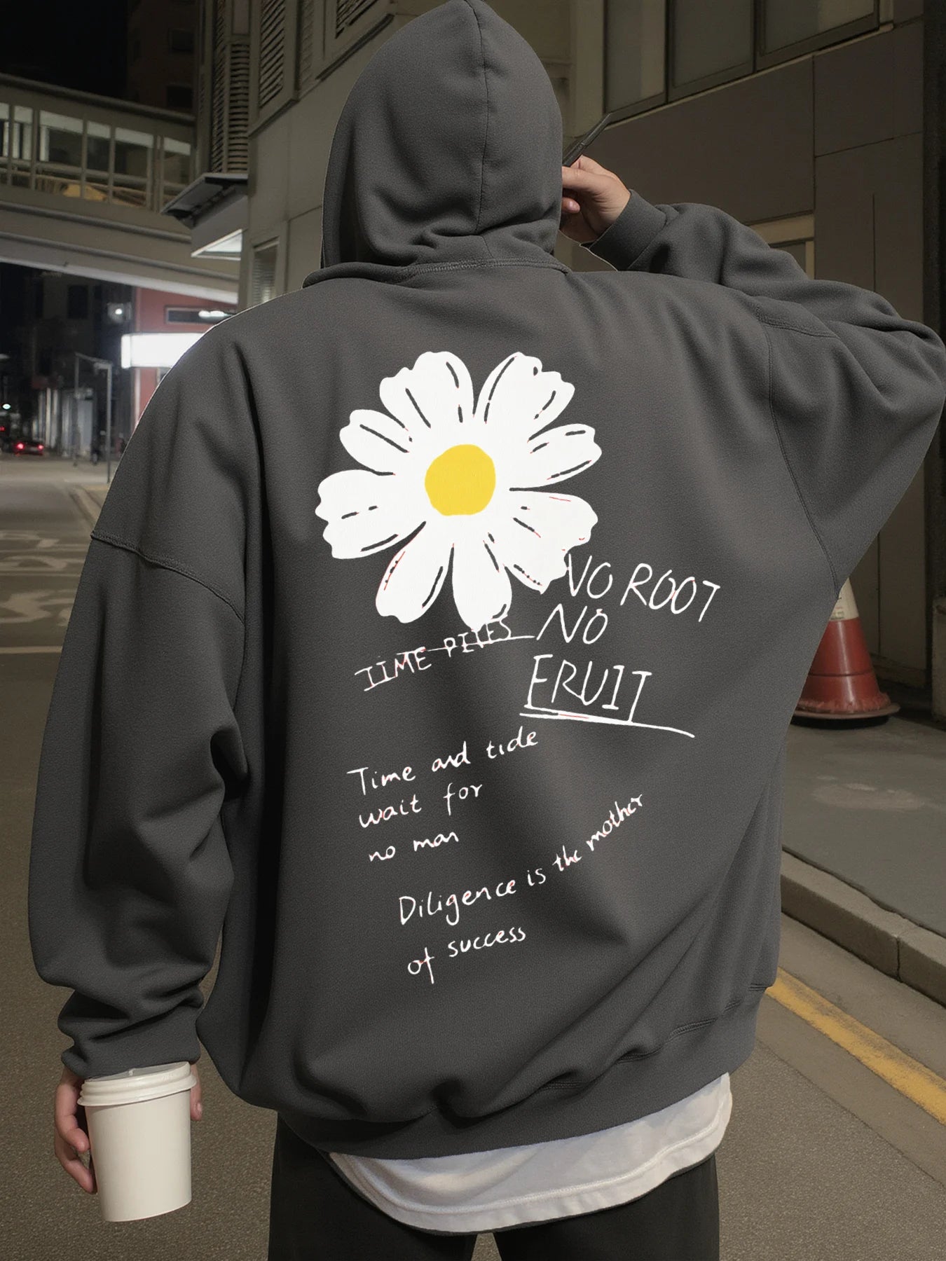 Hoodie for Men, Streetwear, Literary Text Print, Daisy Graphic Hoodies for Men, Suitable for Wearing in Spring, Autumn, and Winter