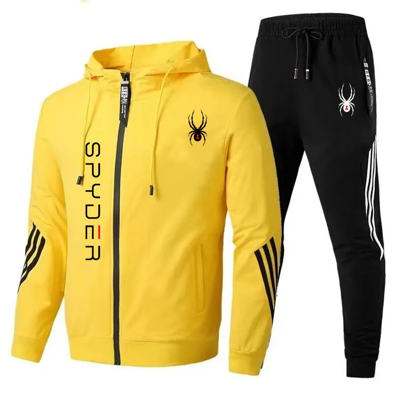 Autumn and winter men's fashion set, a two-piece set of long-sleeved zipper hooded pocket jacket and drawstring trousers