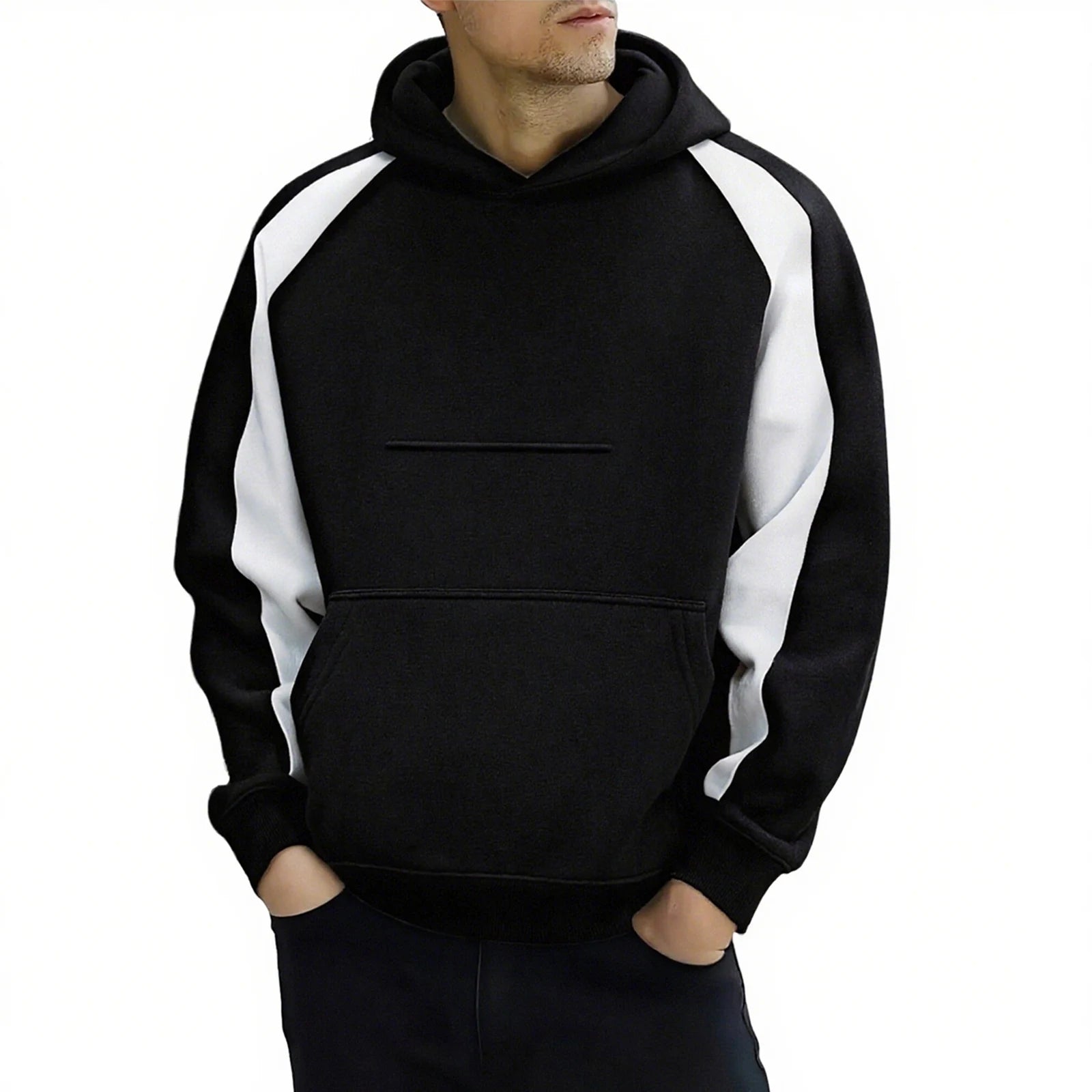 Winter Men'S Fashionable Color Blocked Warm Hoodie Comfortable Breathable And Soft Pullover Sweater For Daily Wear And Vacation