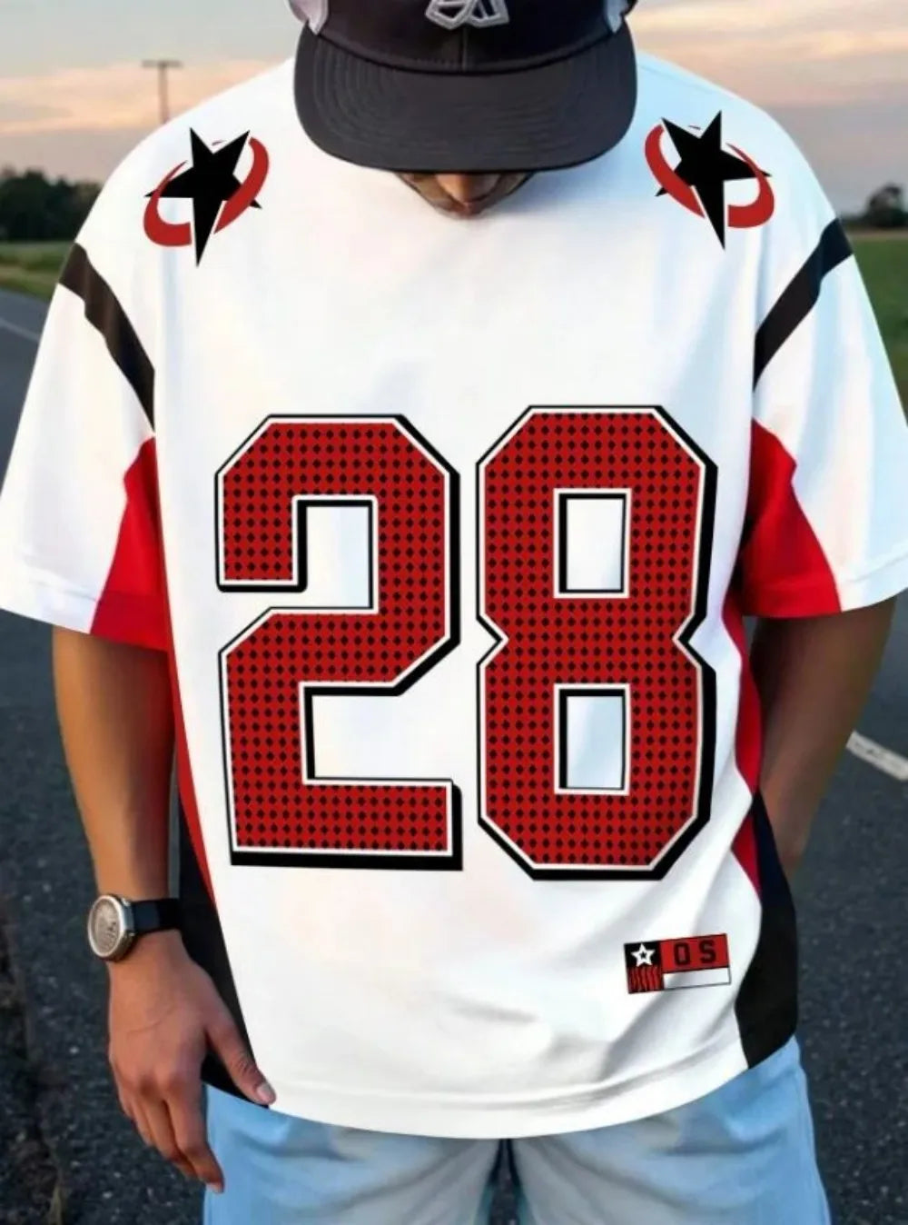 New Summer Men's American Simple Casual Round Neck Breathable T-shirt with Street Digital Printed Pattern Sports Style Top