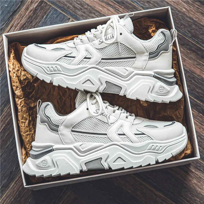 Men's Dad oes Summer Me Breathable Casual Sports oes Middle School Students Versatile Heightening Thi Bot White oes