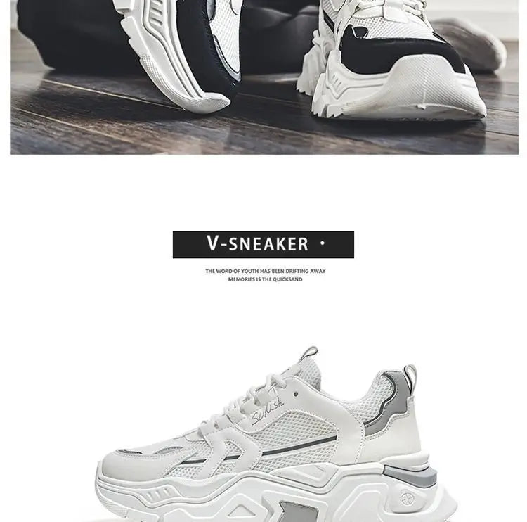 Men's Dad oes Summer Me Breathable Casual Sports oes Middle School Students Versatile Heightening Thi Bot White oes