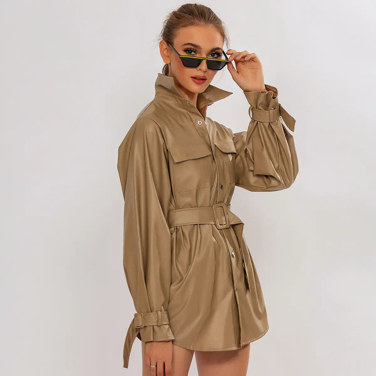 Textured Waist Lapel Street Jacket