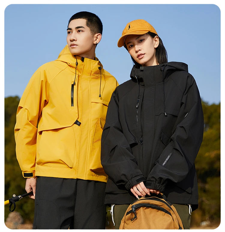 Men’s Hooded Outdoor Windbreaker Jacket Windproof Coats Warm Tactical Coat with Multi Pockets for Hiking Camping Travel Autumn