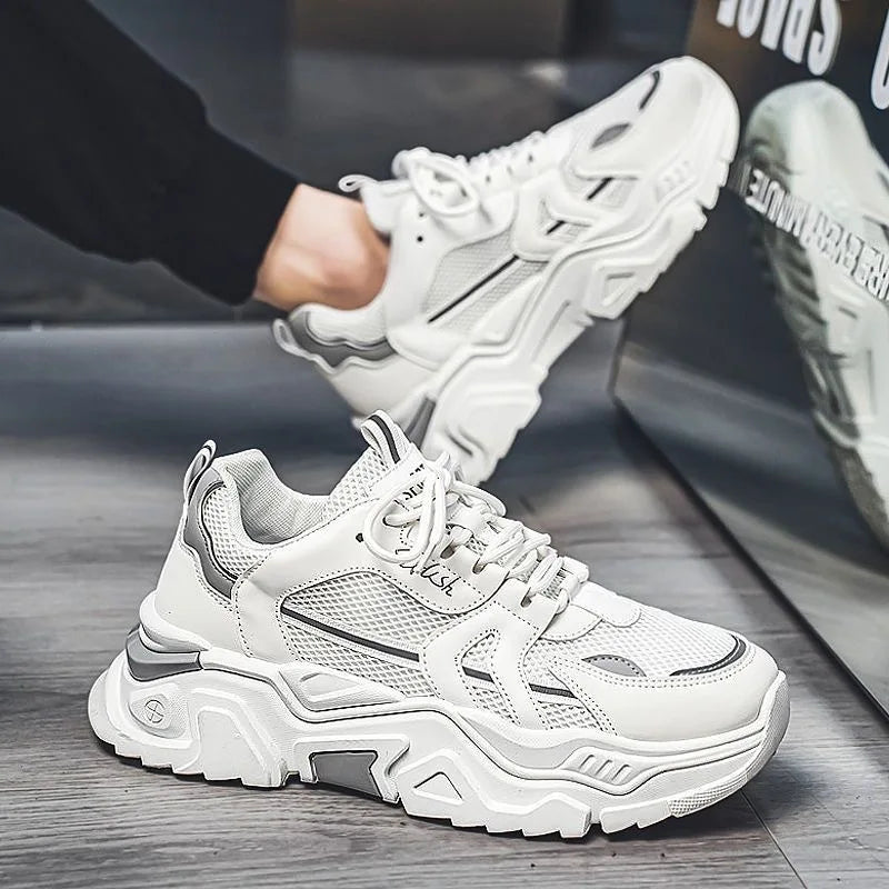 Men's Dad oes Summer Me Breathable Casual Sports oes Middle School Students Versatile Heightening Thi Bot White oes