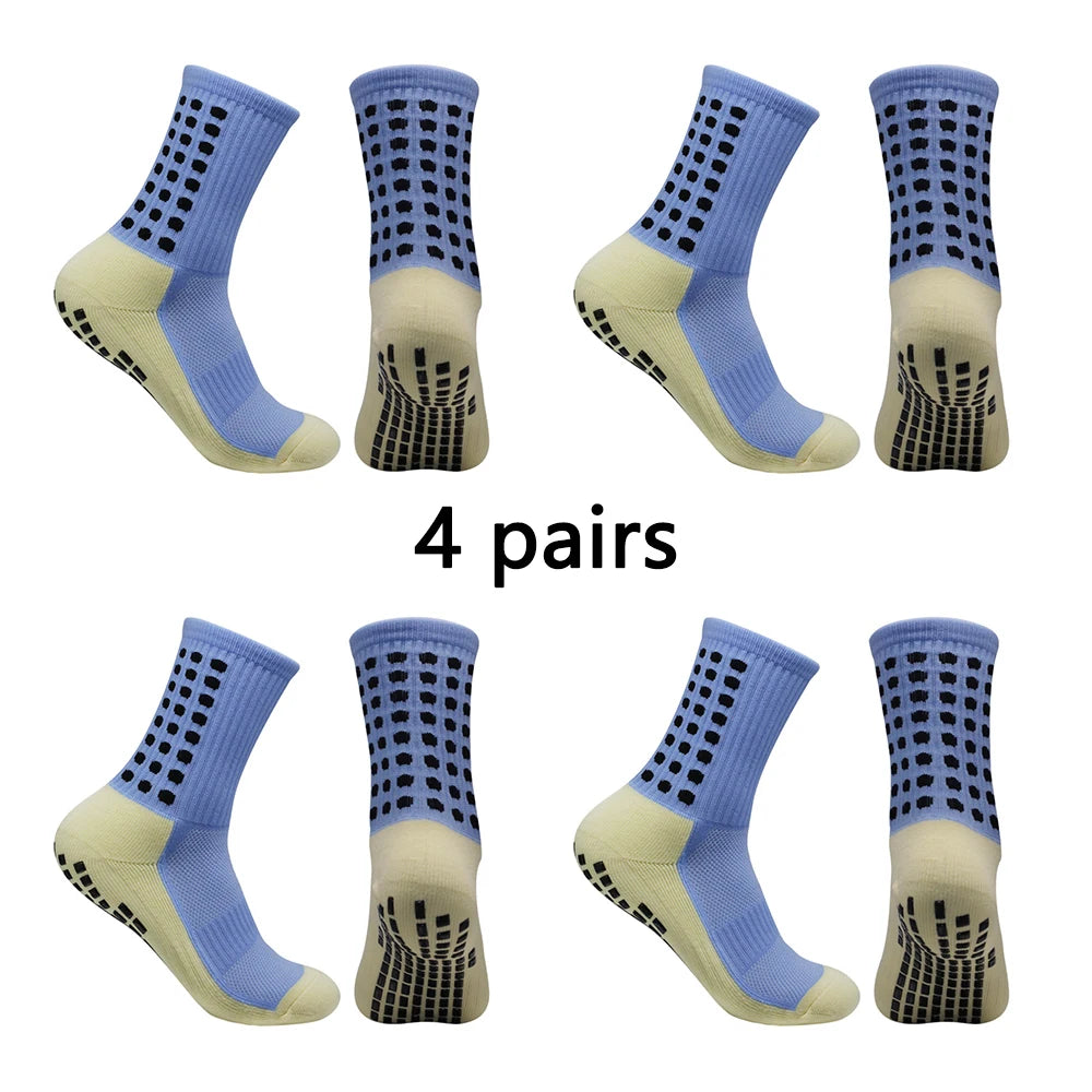 4 pairs of men's soccer socks non-slip grip pad football basketball socks