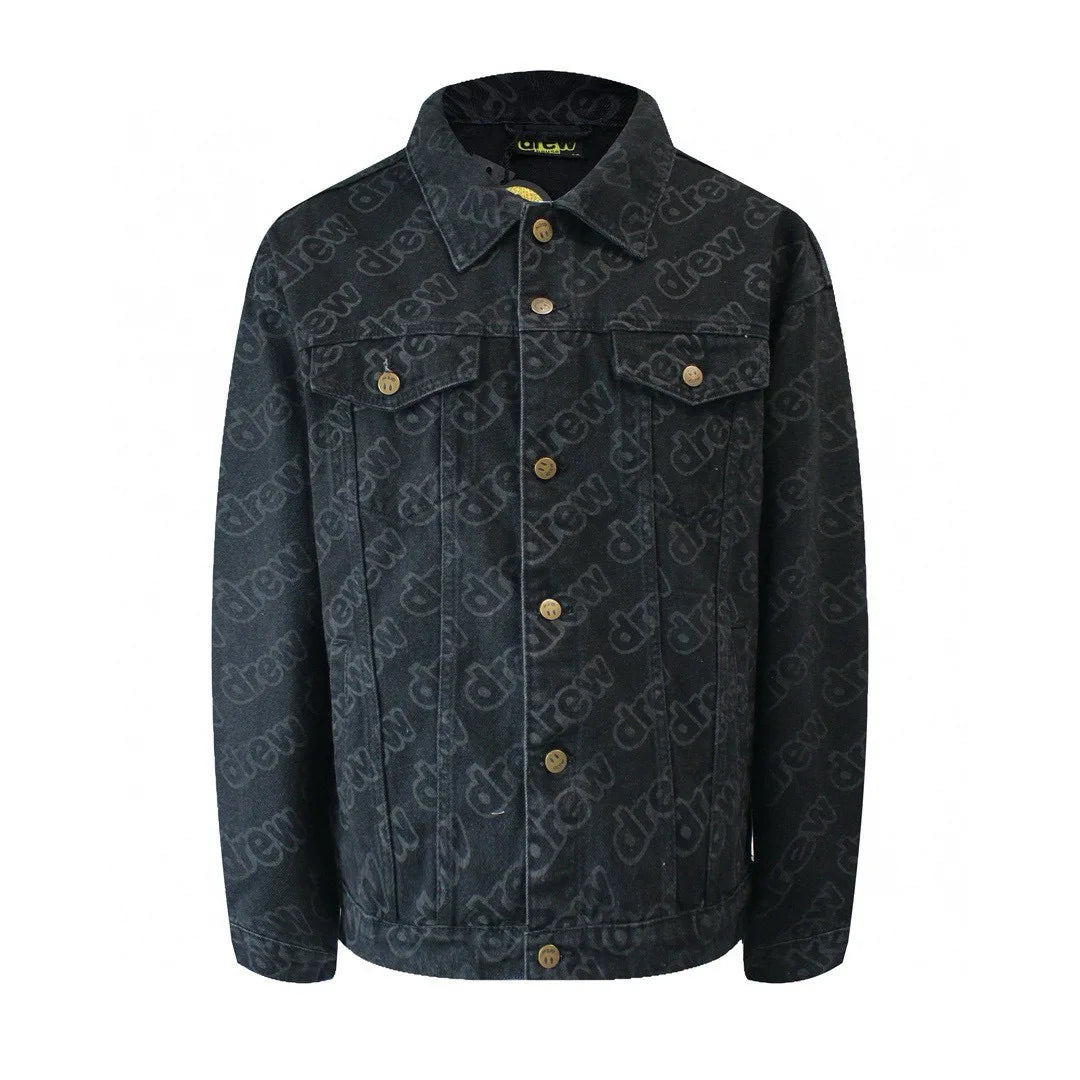 Drew House Men's Clothing Smiling Printing logo autumn and winter designer niche American retro print loose denim jacket