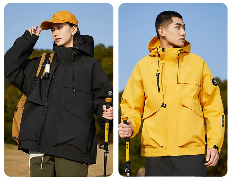 Men’s Hooded Outdoor Windbreaker Jacket Windproof Coats Warm Tactical Coat with Multi Pockets for Hiking Camping Travel Autumn