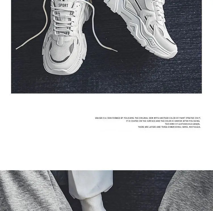 Men's Dad oes Summer Me Breathable Casual Sports oes Middle School Students Versatile Heightening Thi Bot White oes