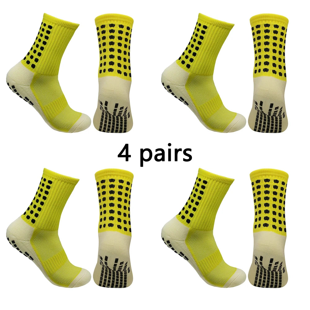 4 pairs of men's soccer socks non-slip grip pad football basketball socks
