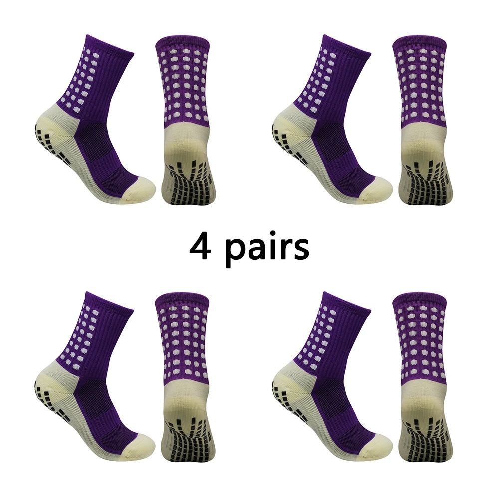 4 pairs of men's soccer socks non-slip grip pad football basketball socks